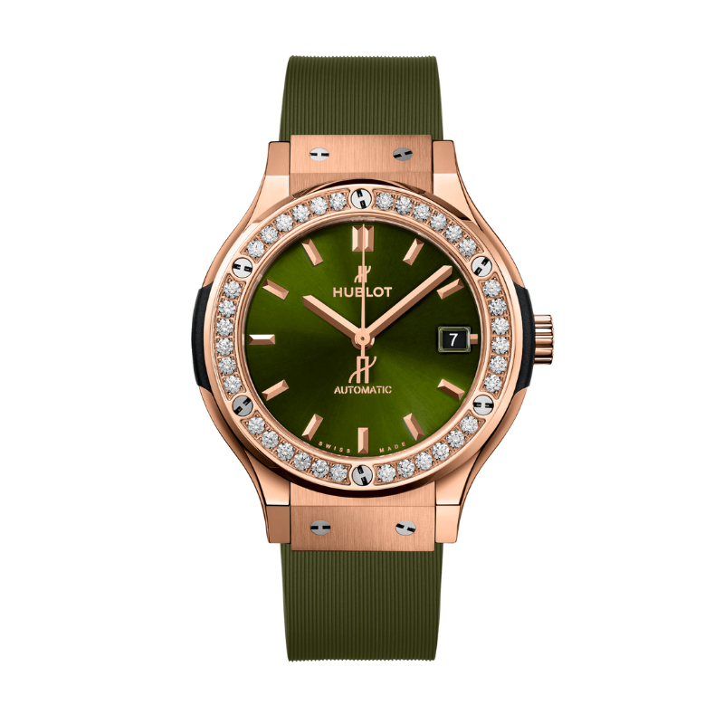CLASSIC FUSION 3-HANDS 38MM KING GOLD GREEN DIAMONDS