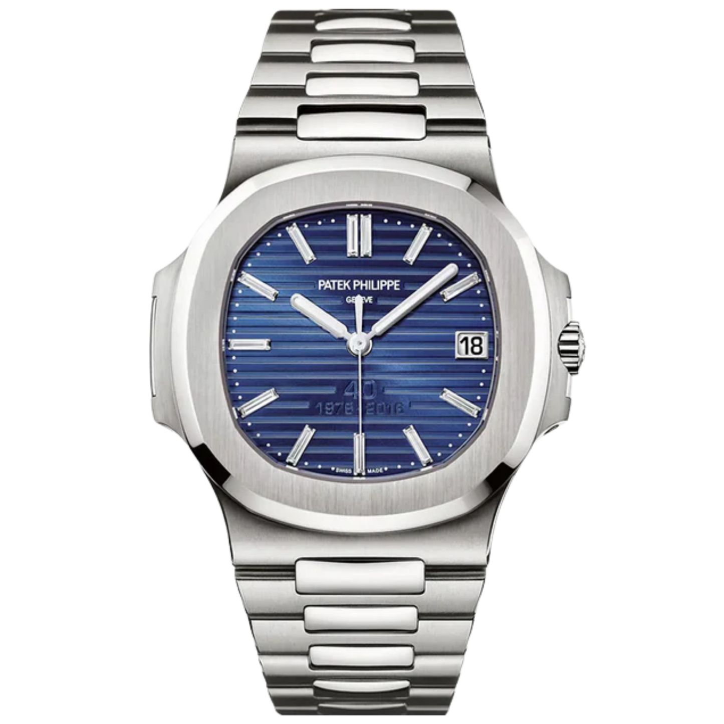 Patek Philippe Nautilus Ref. 5711/1P 40mm Platinum Case and Bracelet Blue Dial with Factory Baguette Hour Markers