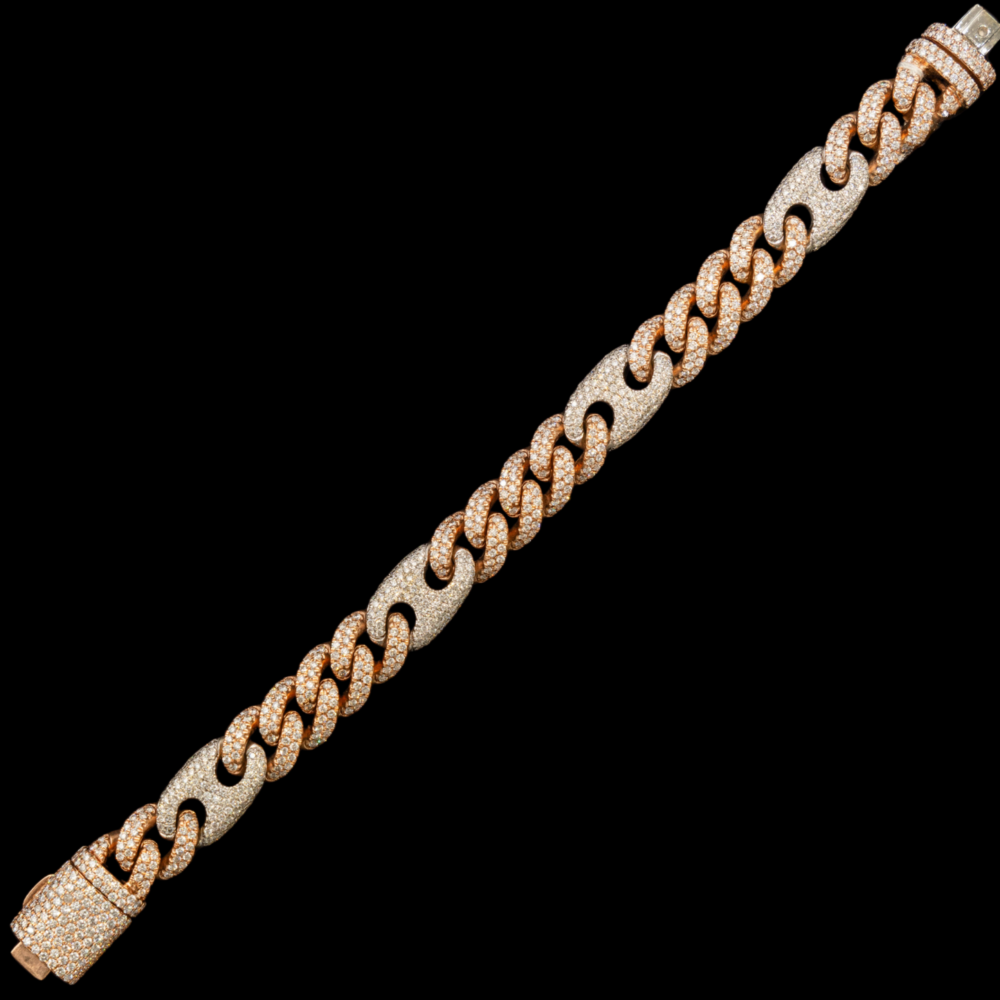 Cuban / Gucci Link Two Tone Rose / White 14KT Gold ( 72.7 Grams ) (10 CTW)