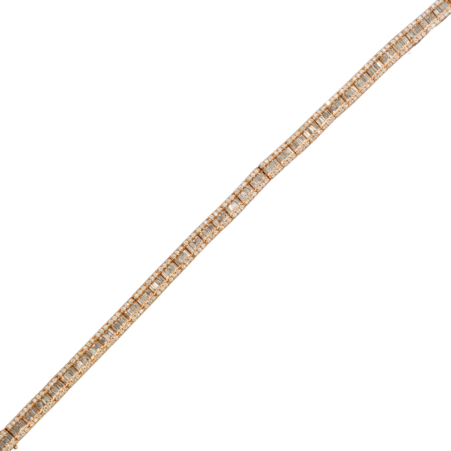 Rose Gold Baguette/Round DIA Bracelet -14KT Gold - 18.3 G- 6.15 CTW