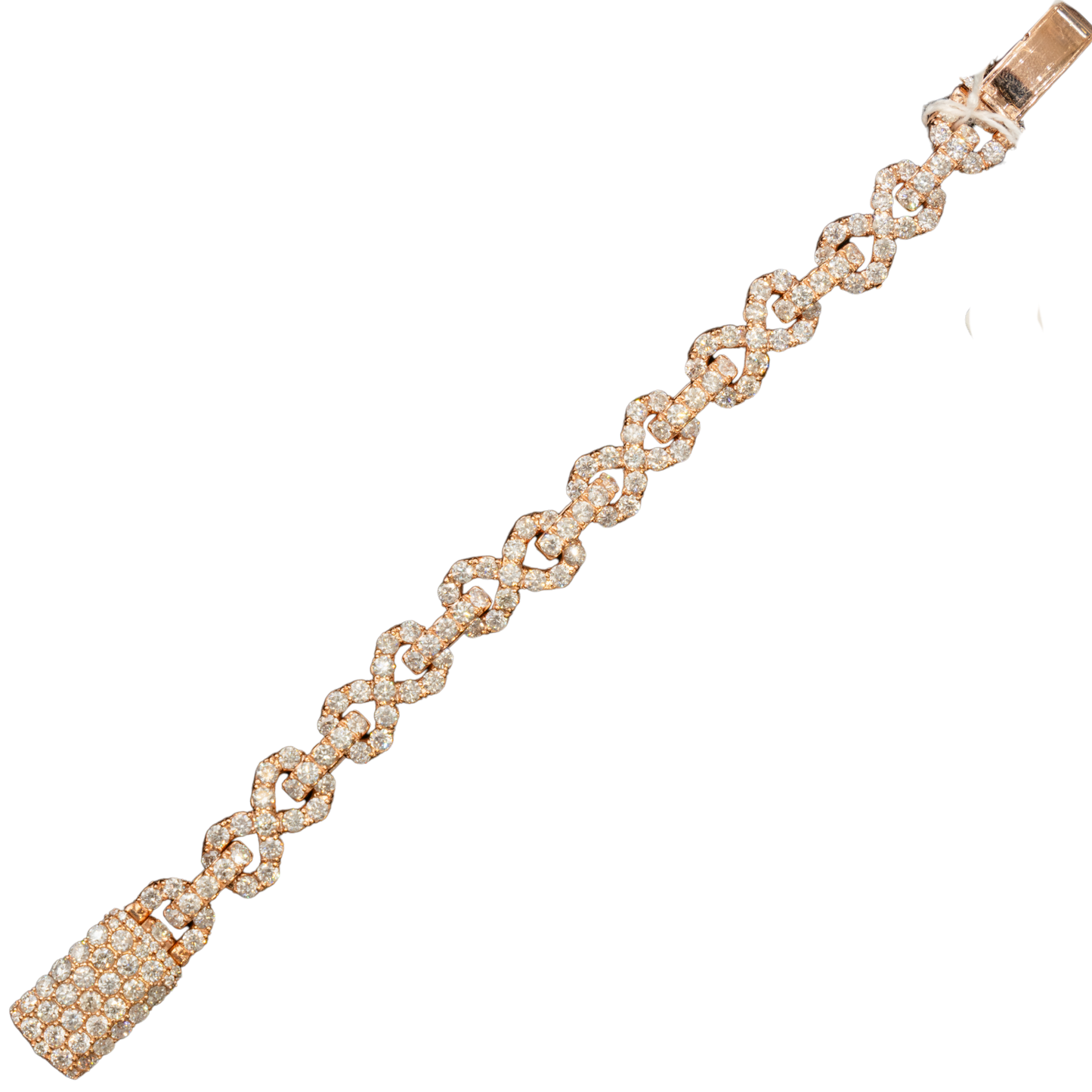14k Rose Gold Infinity Link Bracelet - 10 pointer stones - 107.4 grams - 15 cts - 8.25 inches