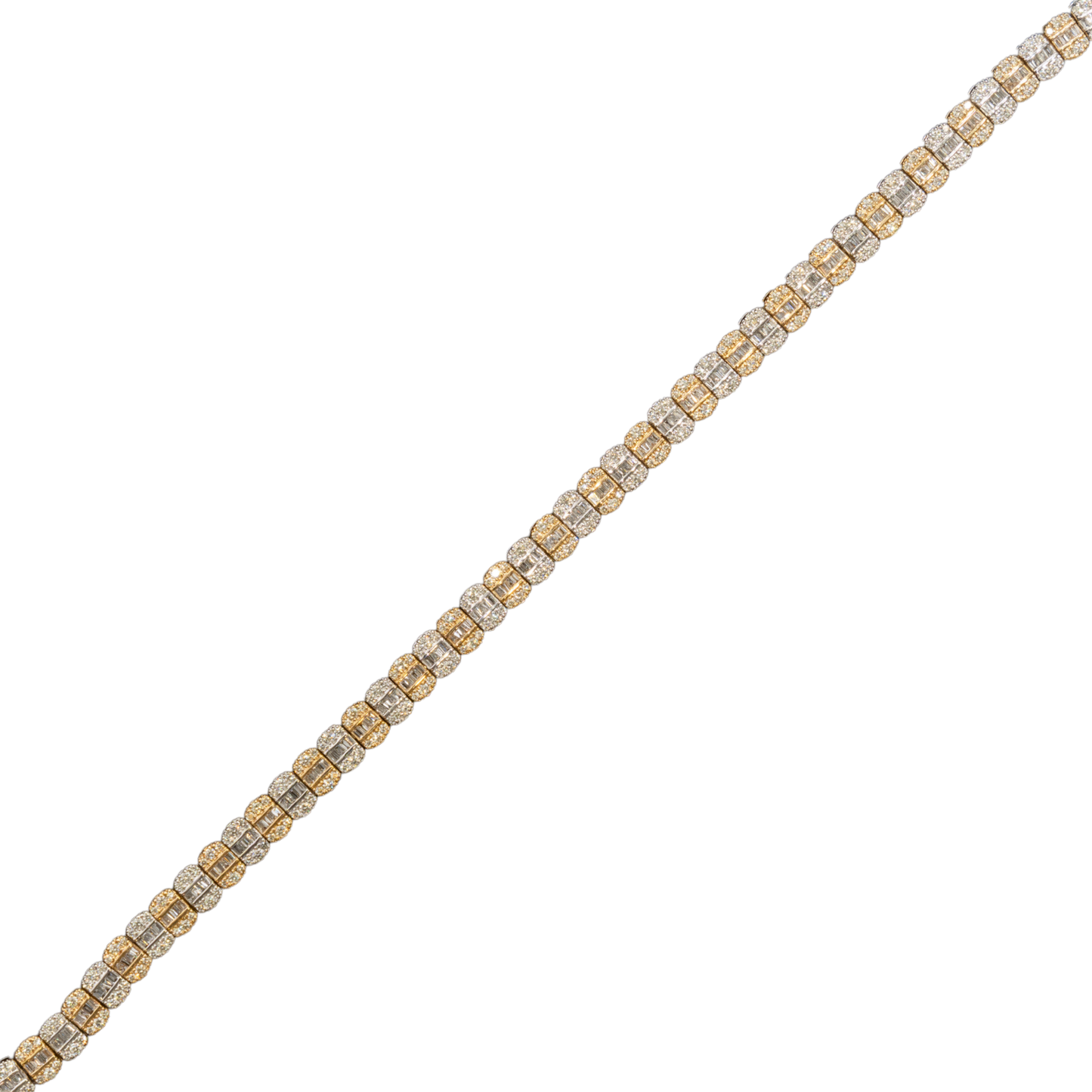 10k 2-Tone Yellow & White Gold Round and Baguette Diamond Bracelet - 8.5 inches - 7mm - 25.2 grams - 4.89 cts