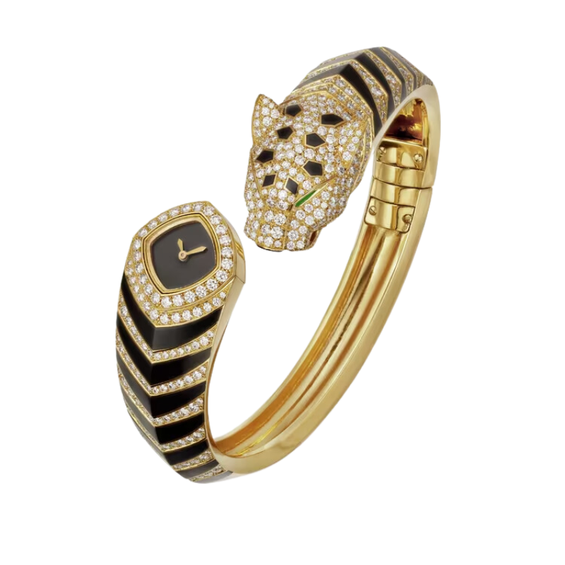LA PANTHERE DE CARTIER BANGLE 18 MM YELLOW GOLD WITH BLACK LACQUER DIAL SIZE 18