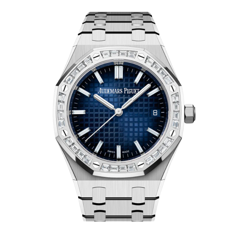 26715BC.ZZ.1356BC.01 38MM White Gold Royal Oak Blue Dial Factory Set Bezel/Markers 2023 Like New Complete with Box and Papers
