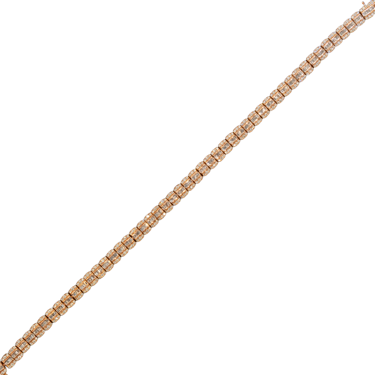 10k Rose Gold Round and Baguette Stones Diamond Bracelet - 8.5 inches - 5mm - 18.4 grams - 3.25 cts