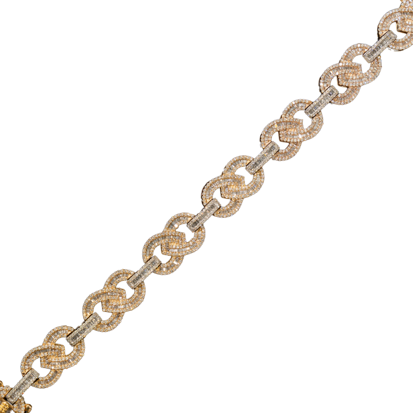 10k 2-Tone Yellow & White Gold Infinity Link Diamond Bracelet with Round and Baguette Stones - 7.25 inches - 13.55 mm - 44 grams - 5.96 cts