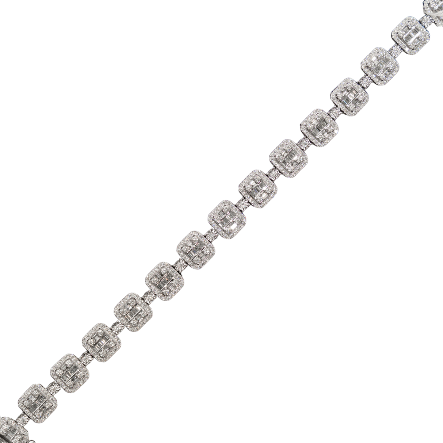 10k White Gold Block Diamond Bracelet - Rounds and Baguettes - 35.7 grams - 6.03 cts - 8 inches