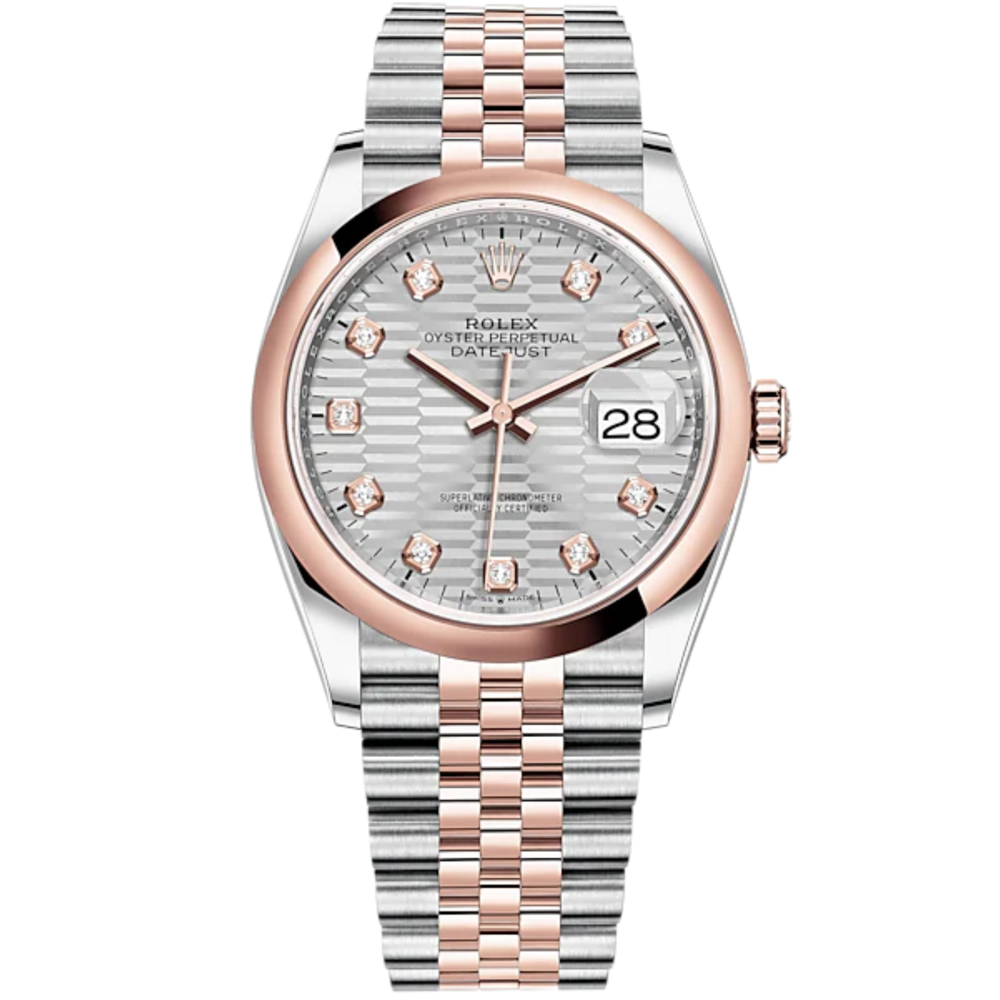 Datejust 36 36mm Oystersteel Everose Gold Jubilee Bracelet Silver Fluted Motif Diamond-set Dial Domed Bezel
