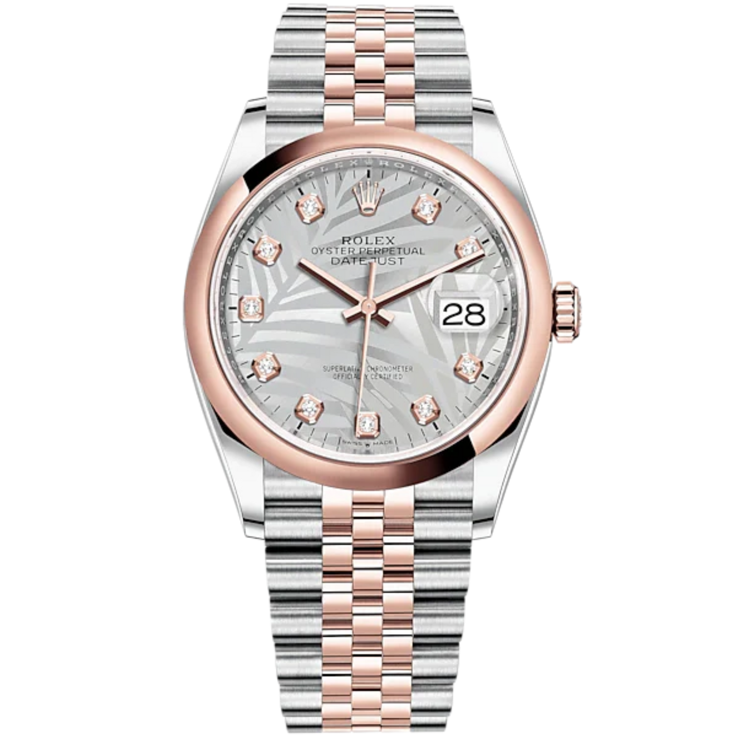 Datejust 36 36mm Oystersteel Everose Gold Jubilee Bracelet Silver Palm-Motif Dial Domed Bezel
