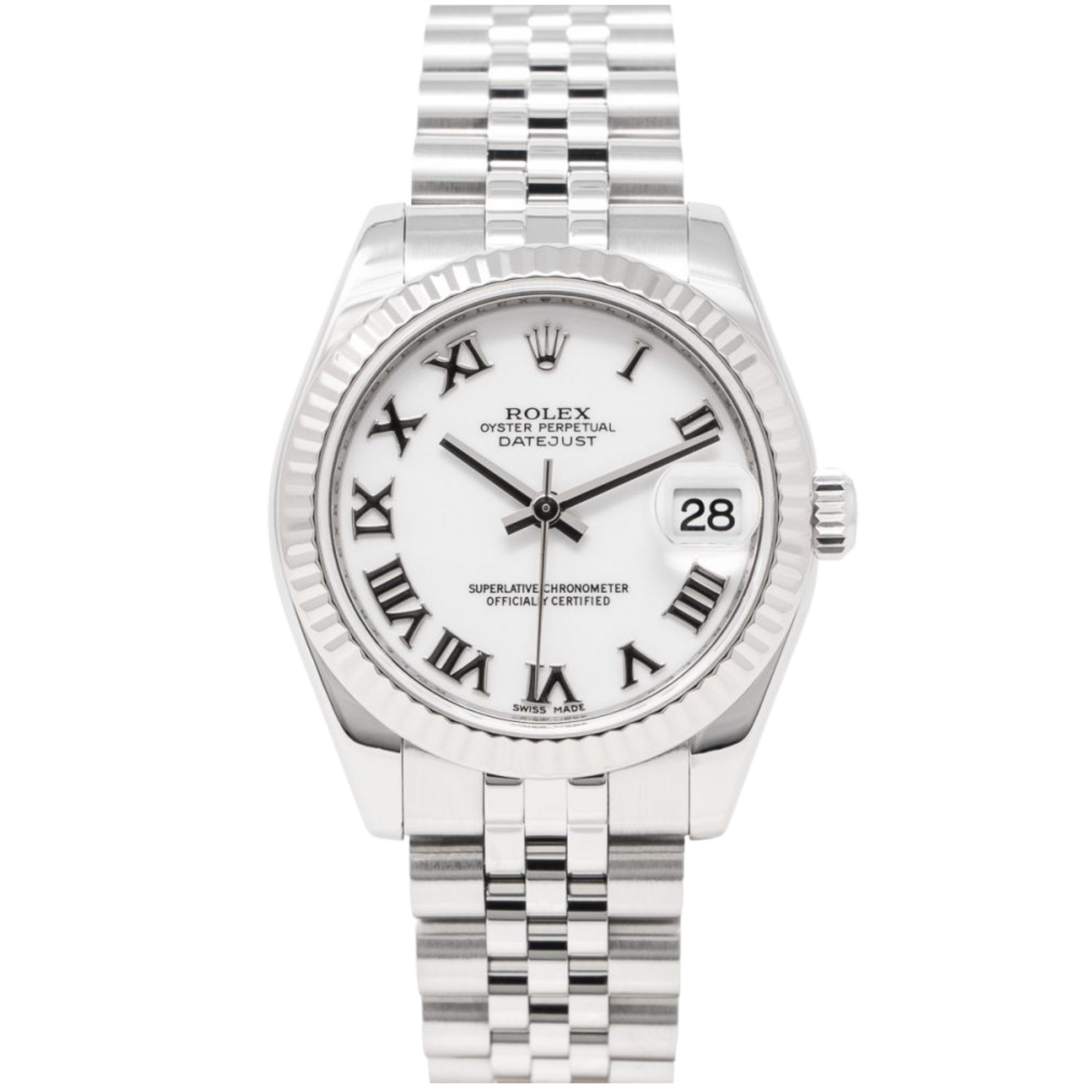 Rolex Datejust Ref. 178274 31MM Stainless Steel White Roman Dial on Jubilee/Fluted Bezel