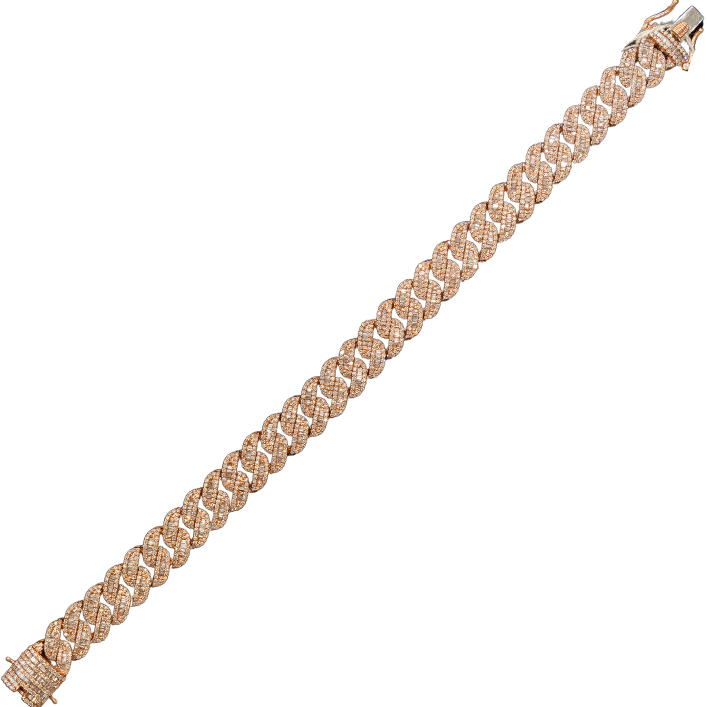 Cuban Bracelet 10k Rose Gold Cuban Link Bracelet with Baguettes - 39.52 grams - 6.21 cts - 8 inches