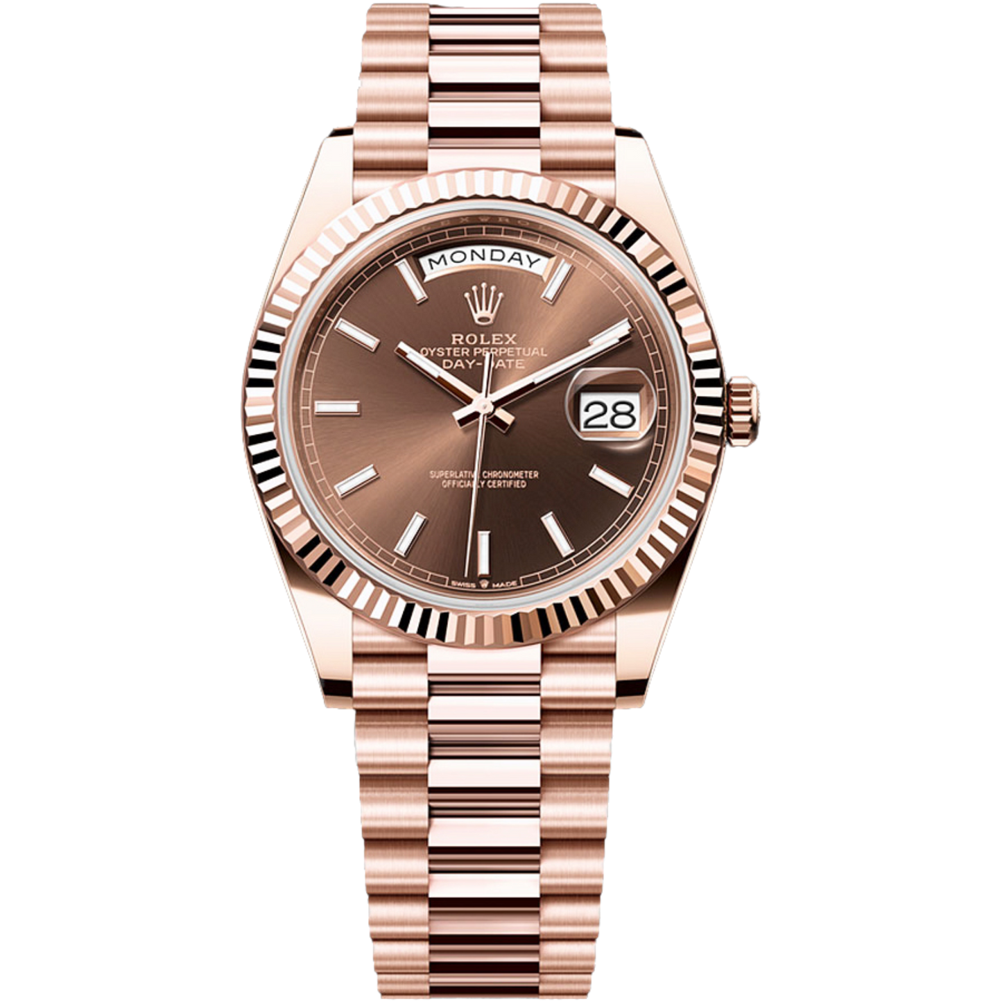 Rolex Day Date Ref. 228235 Rose Gold Dial Chocolate Stick Dial