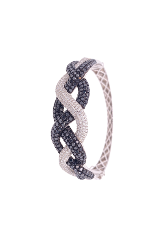 Black Diamond Bangle 14 Karat White Gold 7.68 Carats