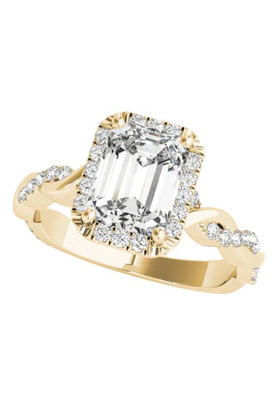 BRAIDED SHANK WITH EMERALD CUT HALO HEAD