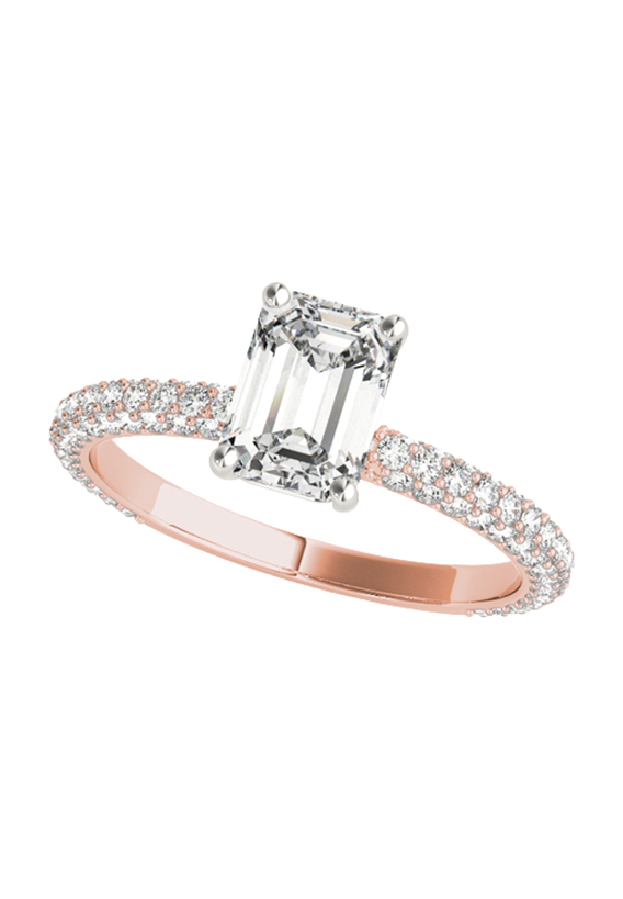 PAVE ENGAGEMENT RING WITH EMERALD CUT CENTER
