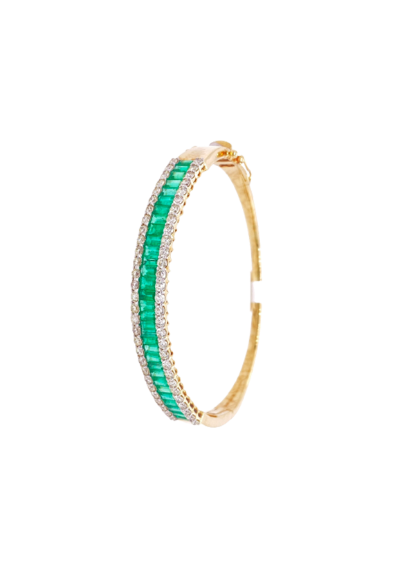 Ladies Diamond and Emerald Bangle 3.51 Carats