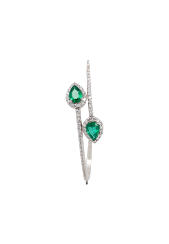 Ladies Diamond Bangle With Emeralds 1.07 Carats