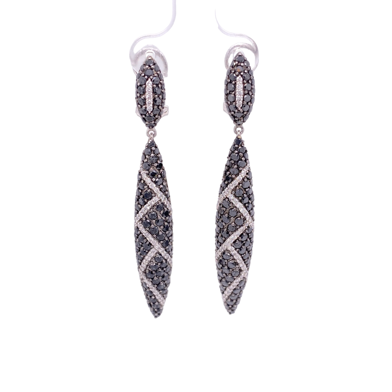 Black Diamond Earrings 14 Karat White Gold 6.19 Carats