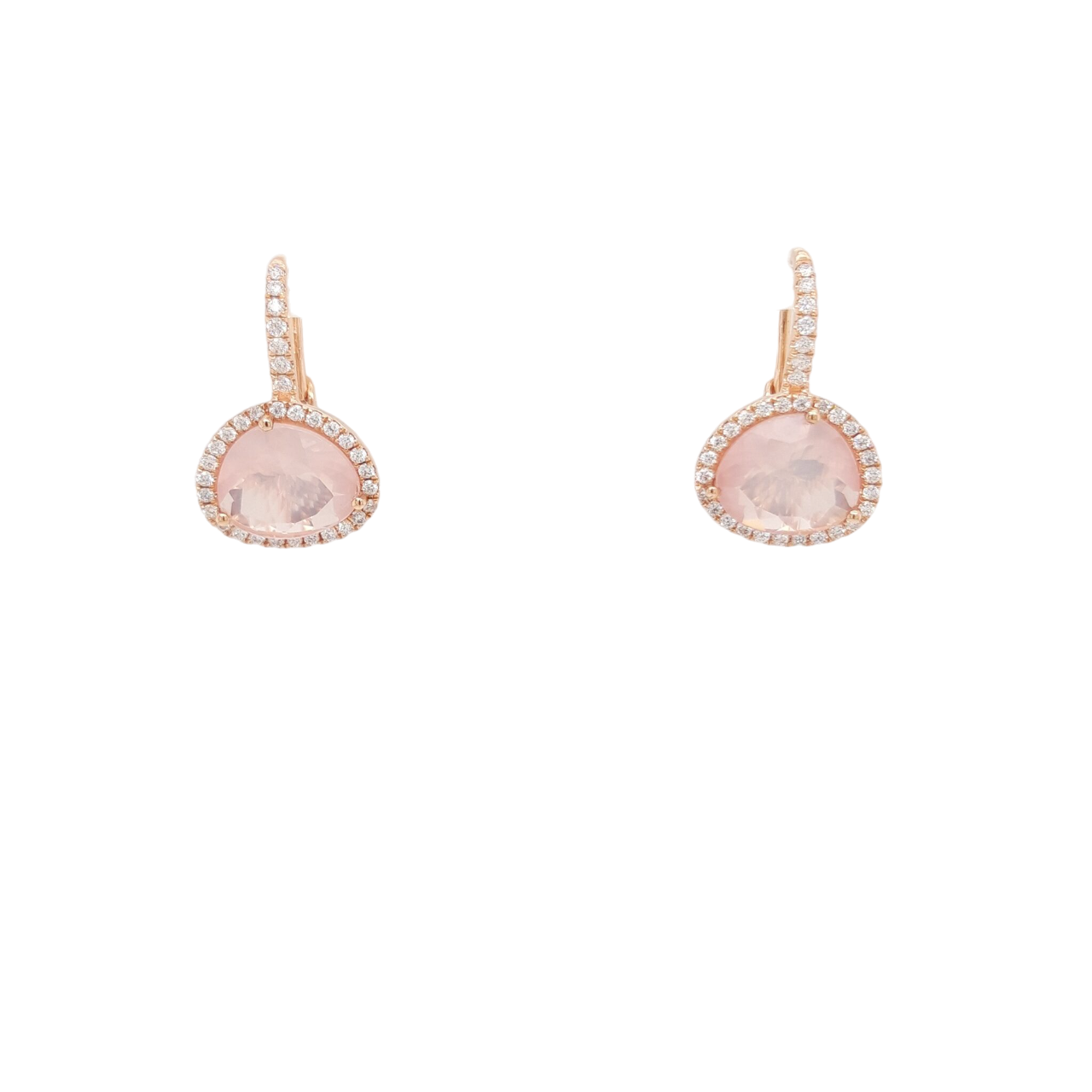 Ladies Diamond and Pink Quartz Earrings 4.10 Carats