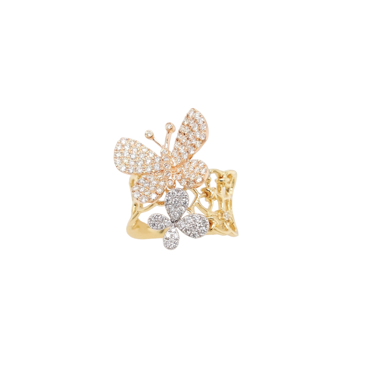 Ladies Tri-Color Diamond Butterfly Ring 0.98 Carats