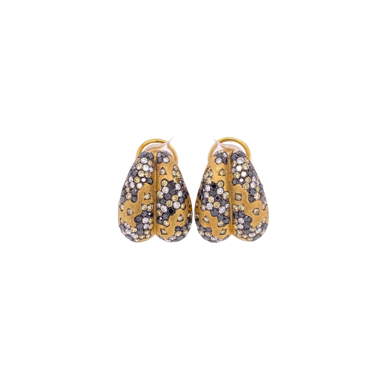Black Diamond Earrings 18 Karat Yellow Gold 1.79 Carats