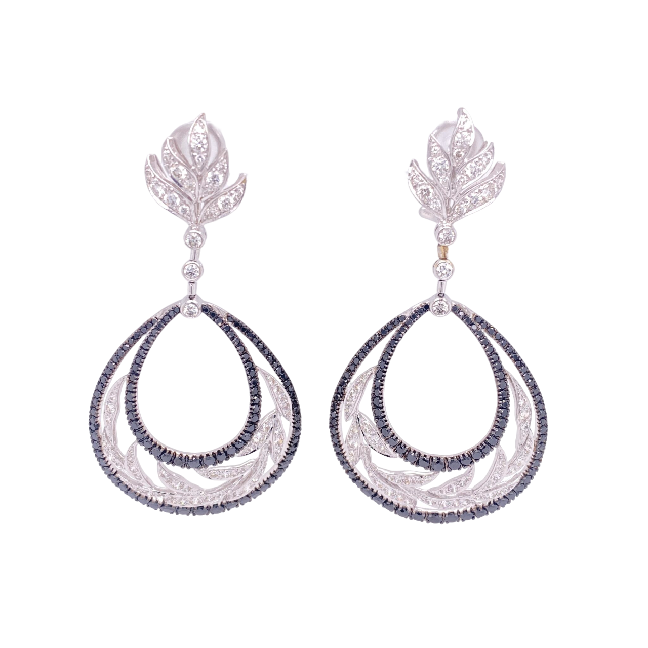 Black Diamond Earrings 18 Karat White Black Gold 2.62 Carats