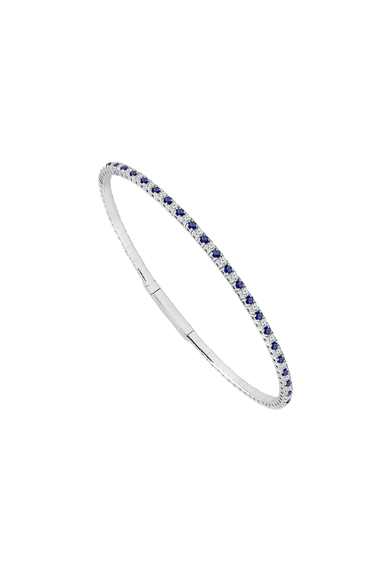 Ladies Diamond Flexible Bangle With 1.30 Carats Sapphires
