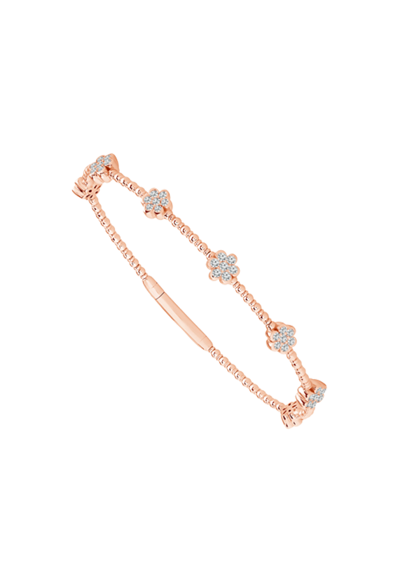Ladies Diamond Flexible Bangle with Flowers 0.75 Carats