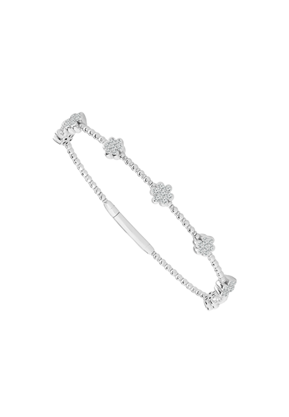 Ladies Diamond Flexible Bangle with Flowers 0.75 Carats