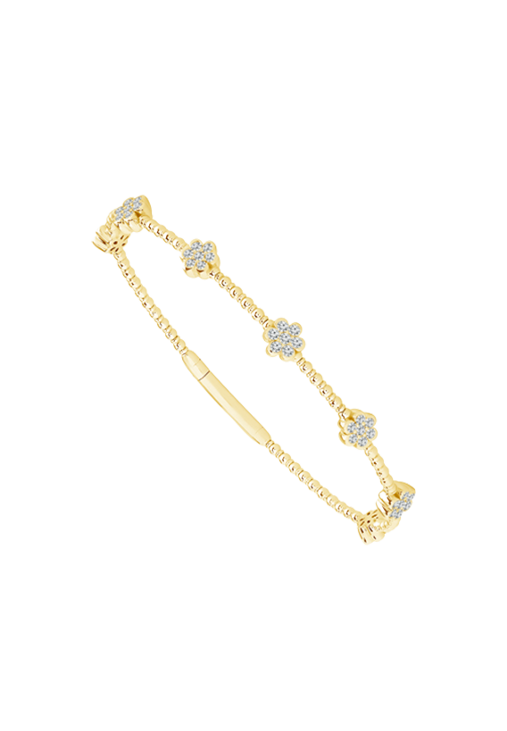 Ladies Diamond Flexible Bangle with Flowers 0.75 Carats