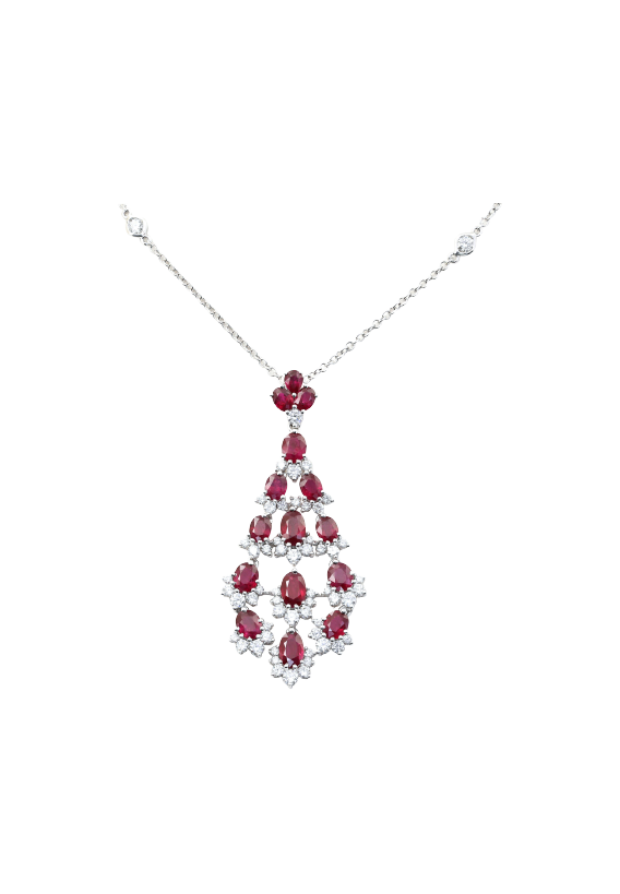 Ladies Diamond Necklace with Rubies 5.31 Carats