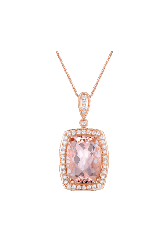 Ladies Diamond Pendant with Morganite Stone 9.48 Carats