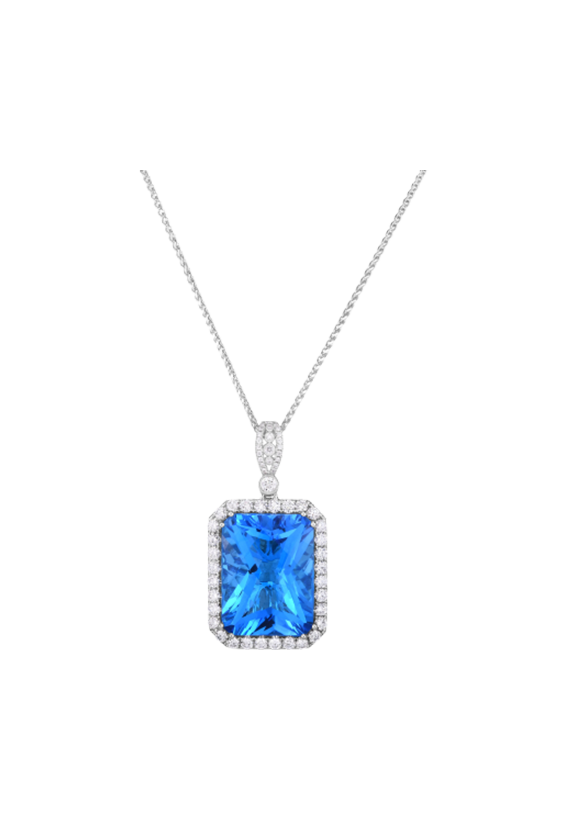 Ladies Swiss Blue Topaz and Diamond Pendant 29.38 Carat Topaz Stone