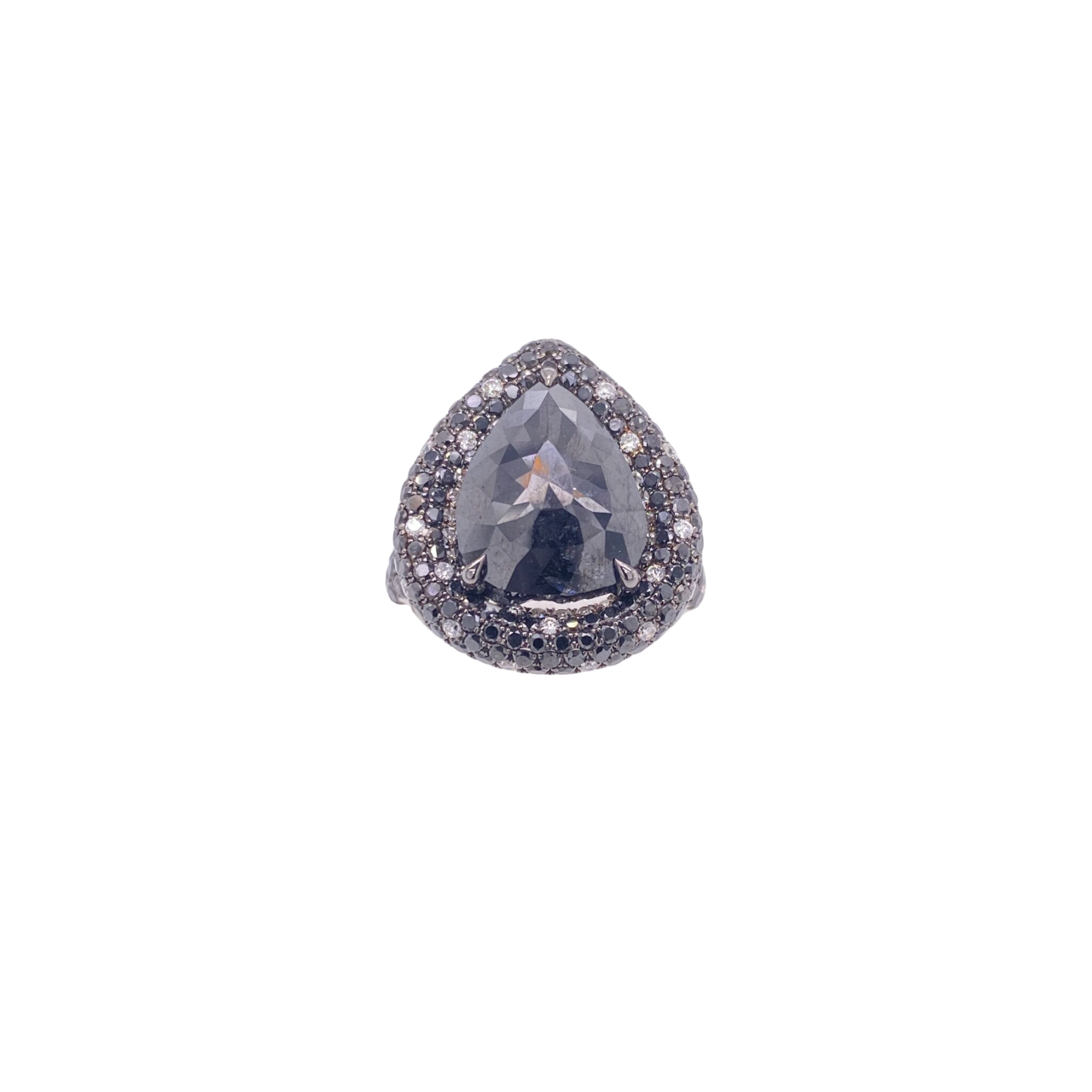 Black Diamond Ring 18 Karat White Gold 8.90 Carats