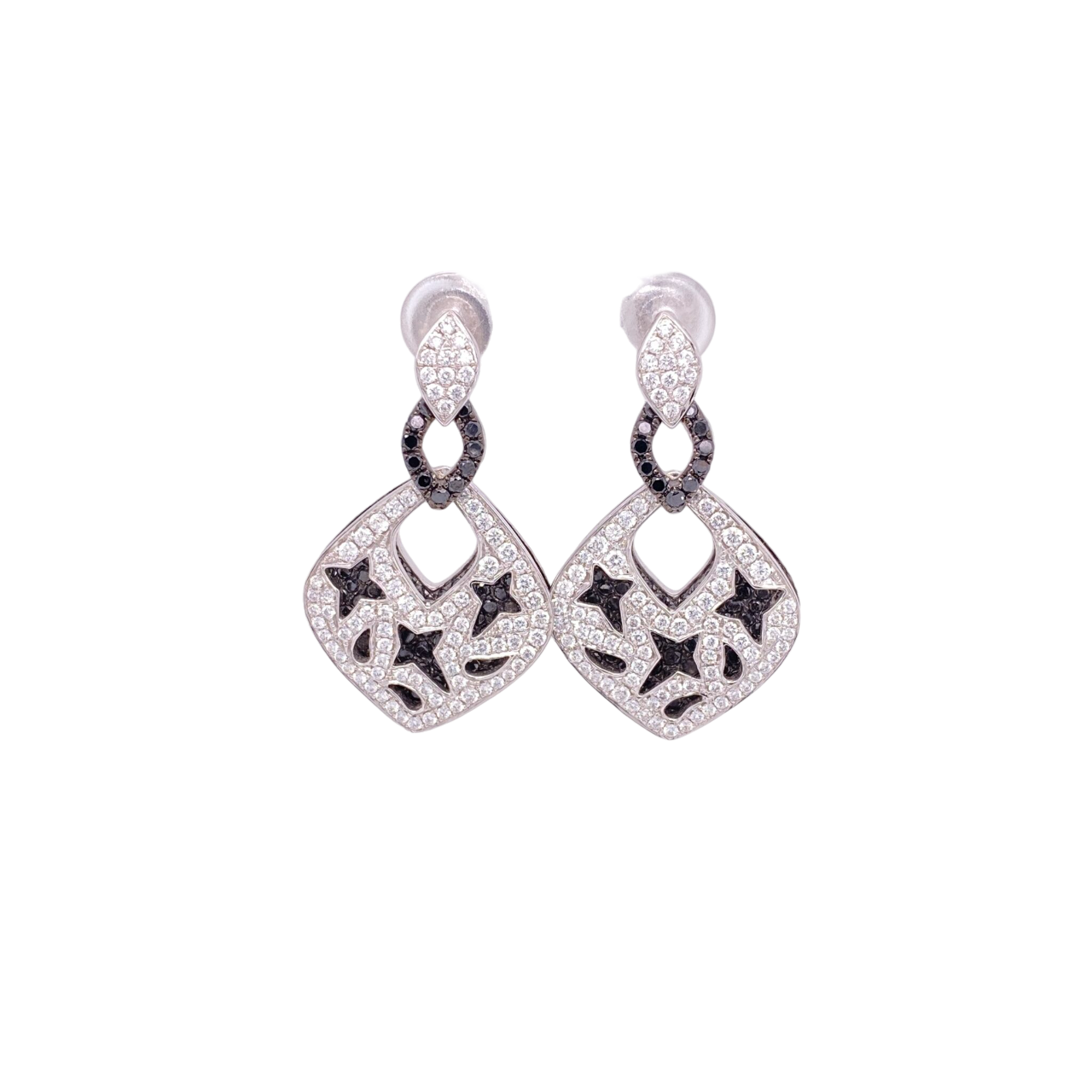 Black Diamond Earrings 18 Karat White Gold Black Diamond 2.94 Carats