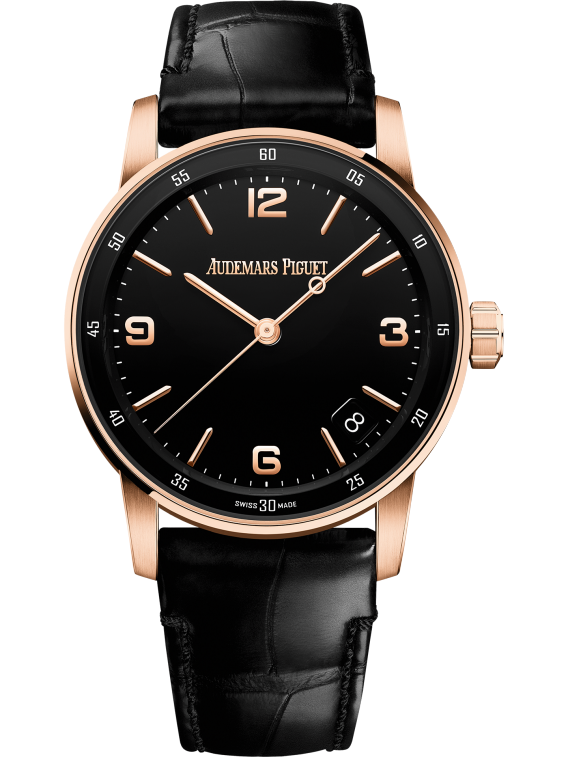 Code 11.59 by Audemars Piguet 41mm Black Alligator Strap Lacquered Black Dial 18-Carat pink Gold Case