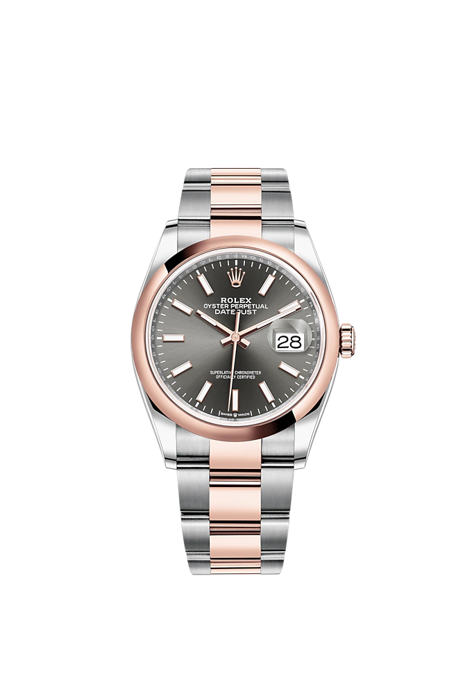 Datejust 36 36mm Oystersteel and Everose Gold Oyster Bracelet Slate Dial Domed Bezel