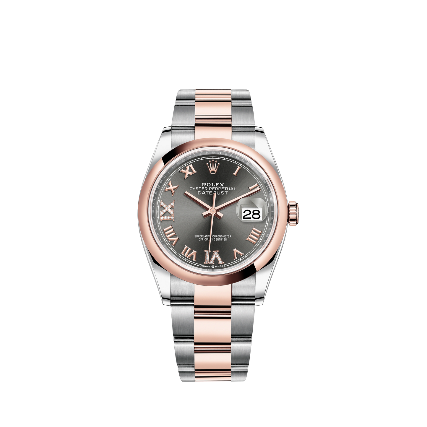Datejust 36 36mm Oystersteel and Everose Gold Oyster Bracelet Slate Diamond-set Dial Domed Bezel