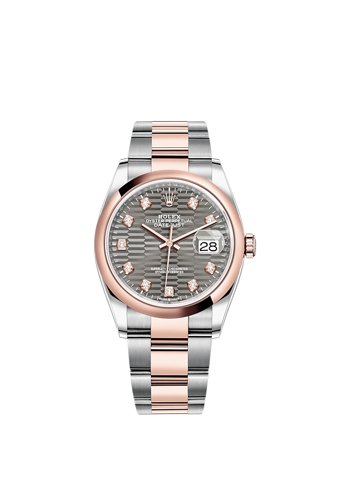 Datejust 36 36mm Oystersteel Everose Gold Oyster Bracelet Slate Fluted-Motif Diamond-set Dial Domed Bezel