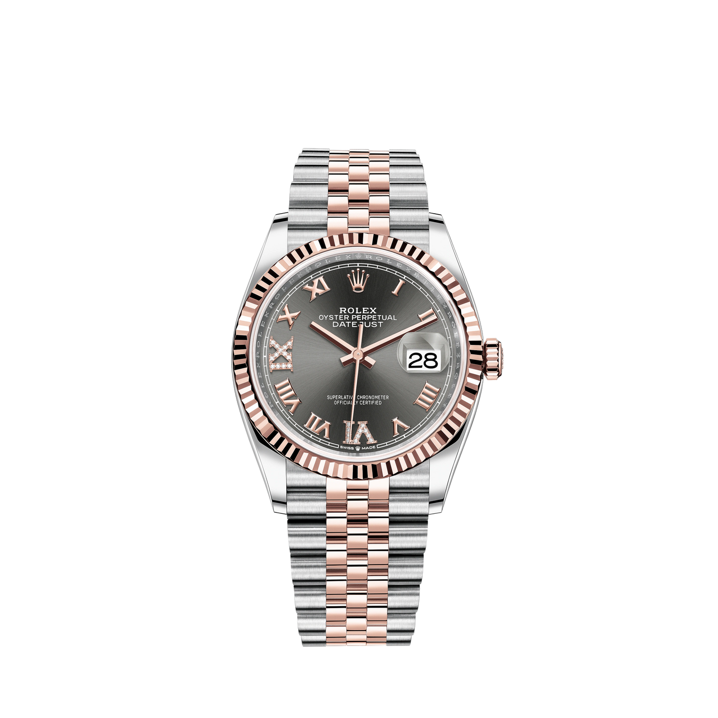 Datejust 36 36mm Oystersteel and Everose Gold Jubilee Bracelet Slate Diamond-set Dial Fluted Bezel