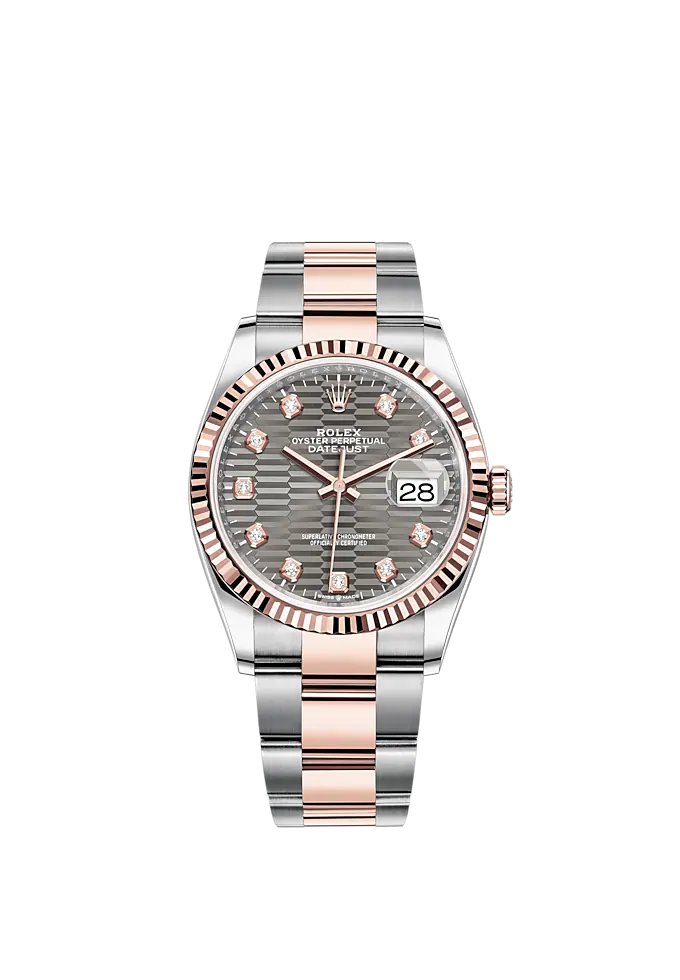 Datejust 36 36mm Oystersteel and Everose Gold Oyster Bracelet Slate Fluted-Motif Diamond-set Dial Fluted Bezel
