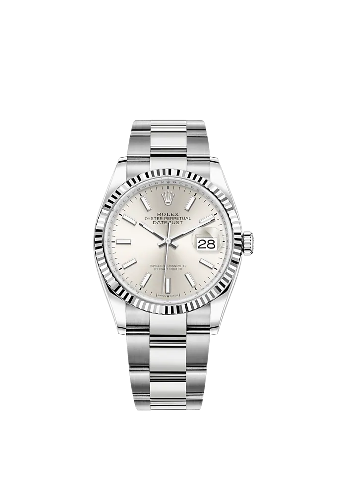 Datejust 36 36mm Oyster Bracelet Oystersteel and White Gold with Silver Dial Fluted Bezel