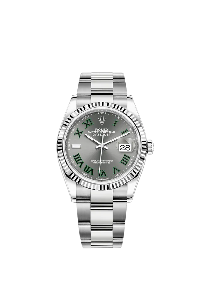 Datejust 36 36mm Oyster Bracelet Oystersteel and White Gold with Slate Dial Fluted Bezel