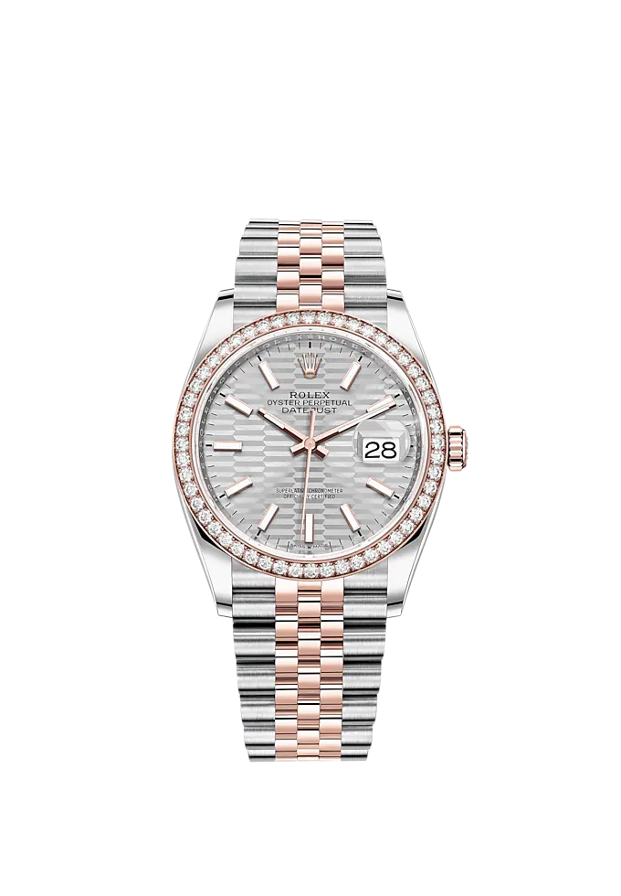 Datejust 36 36mm Oystersteel Jubilee Bracelet and Everose Gold with Silver Fluted-Motif Dial Diamond-Set Bezel