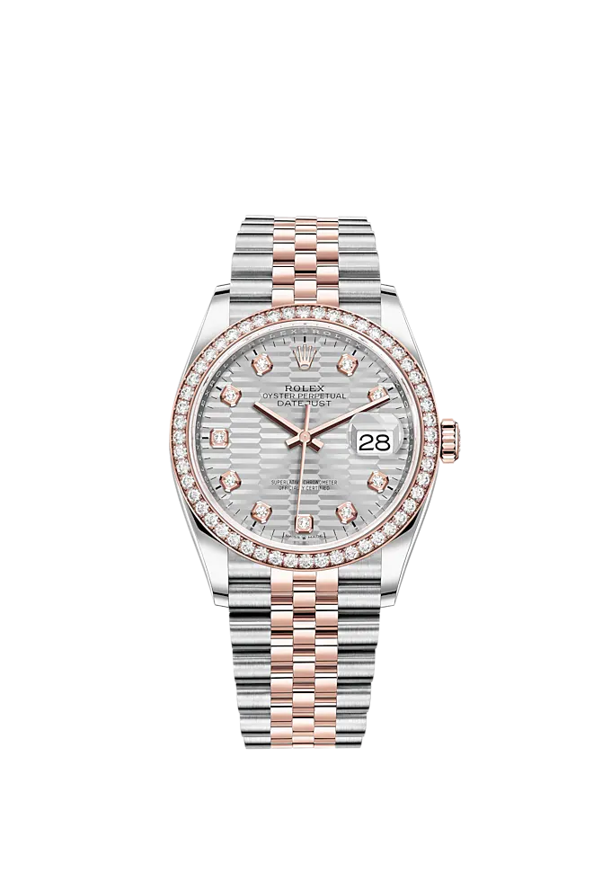 Datejust 36 36mm Oystersteel and Everose Gold Jubilee Bracelet Silver Fluted-Motif Diamond-set Dial Diamond-set Bezel