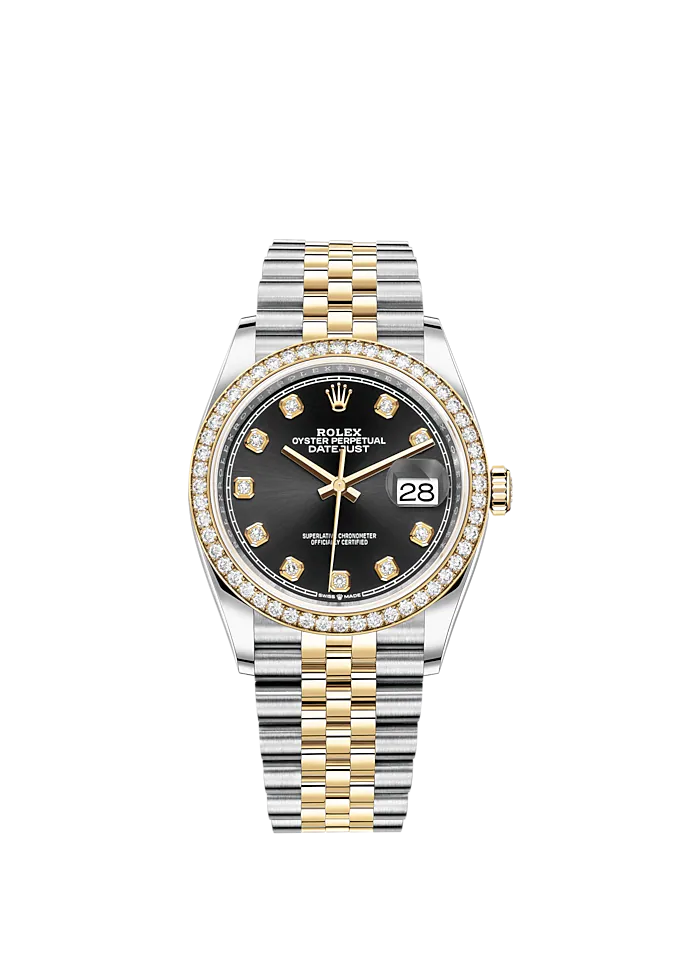 Rolex Datejust 36 Yellow Gold/Steel Bright Black Diamond Dial & Fluted