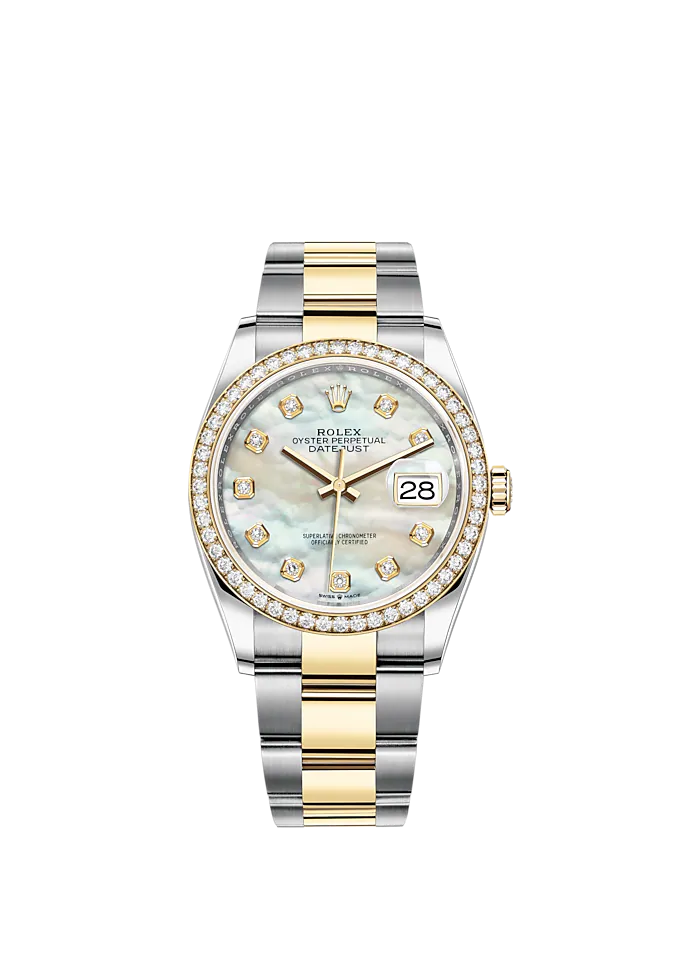 Datejust 36 36mm Oystersteel and Yellow Gold Oyster Bracelet White Mother-of-Pearl Diamond-set Dial Diamond-set Bezel