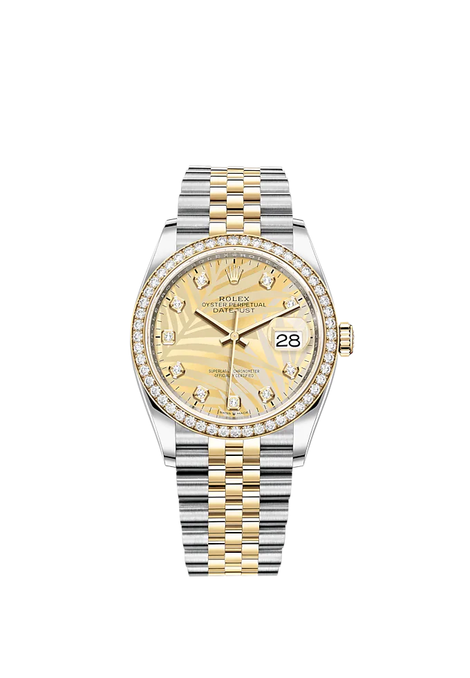 Datejust 36 36mm Oystersteel and Yellow Gold Jubilee Bracelet Golden Palm-Motif Diamond-set Dial Diamond-set Bezel
