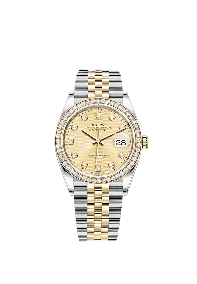Datejust 36 36mm Oystersteel and Yellow Gold Jubilee Bracelet Golden Fluted-Motif Diamond-set Dial Diamond-set Bezel