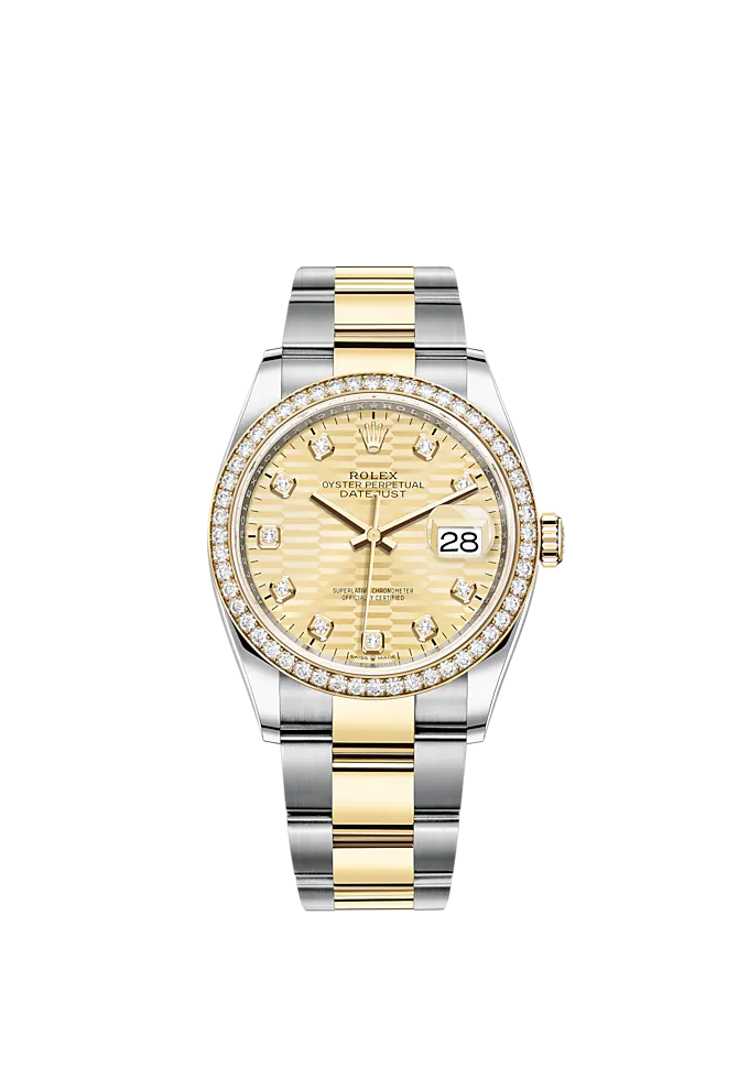 Datejust 36 36mm Oystersteel and Yellow Gold Oyster Bracelet Golden Fluted-Motif Diamond-set Dial Diamond-set Bezel